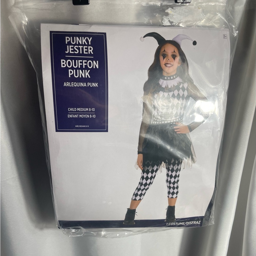 Punky Jester Kids Size M 8-10 Halloween Costume - Black and White 3PCS